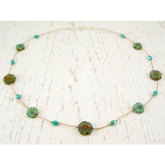 green and aquamarine flower necklace for her