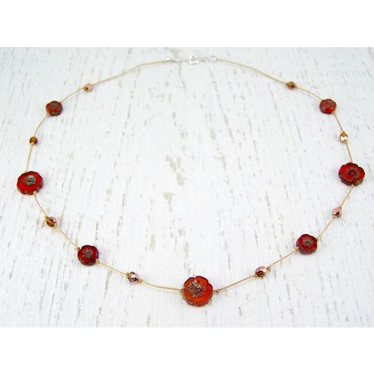 deep cherry red sustainable flower necklace gift for her