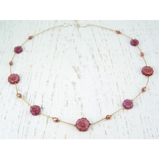 pink flower necklace gift for her