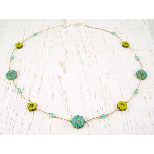 neon green and turquoise floral sustainable necklace