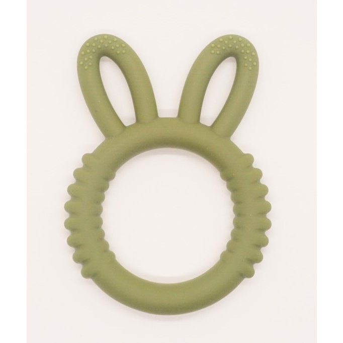 green silicone bunny baby teething ring