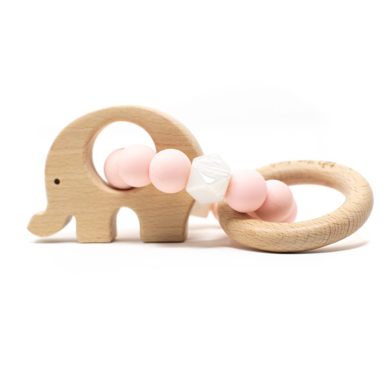 eco friendly pink elephant baby rattle